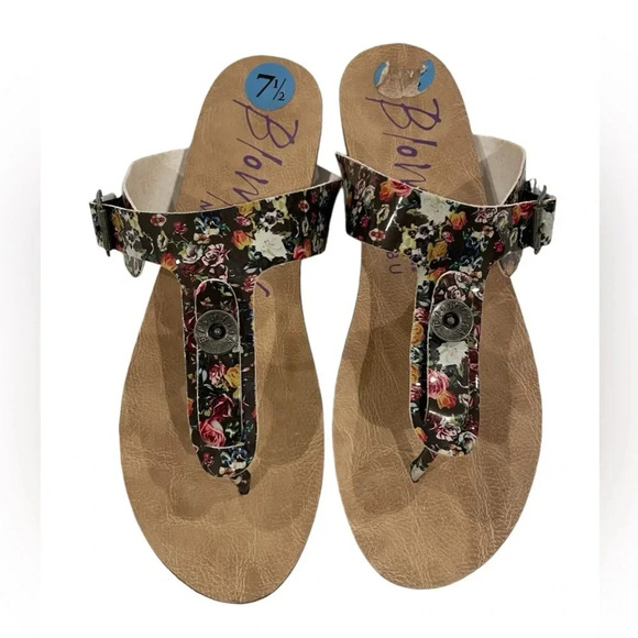 Blowfish Malibu Greco Sandal Faux Leather Slide-on Thong T Strap 7.5 Black EUC - Picture 1 of 8
